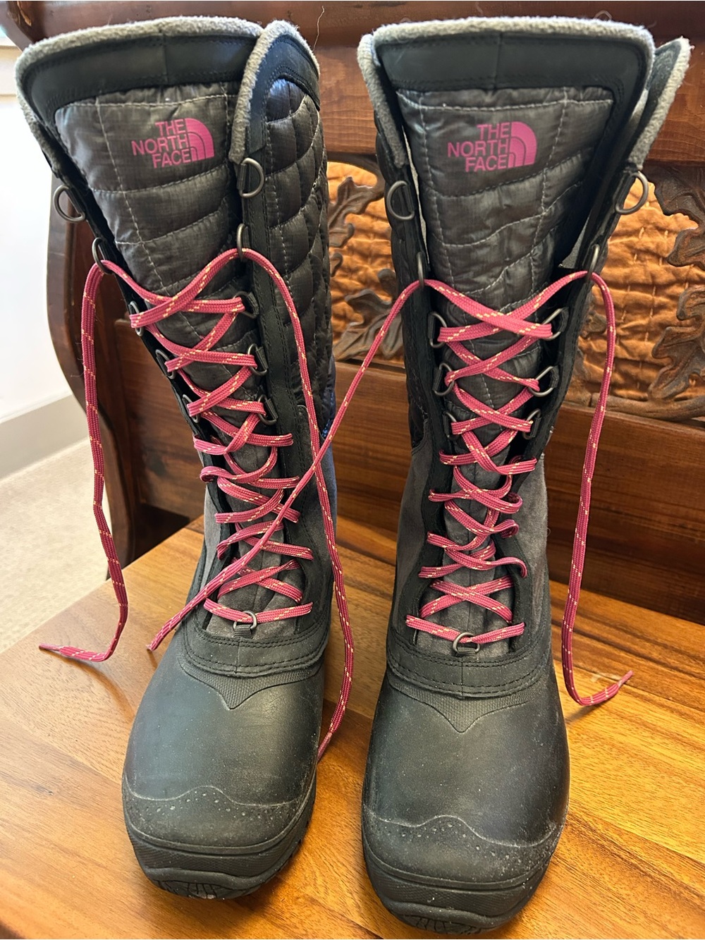 The North Face Women's Black Boots with Pink Laces